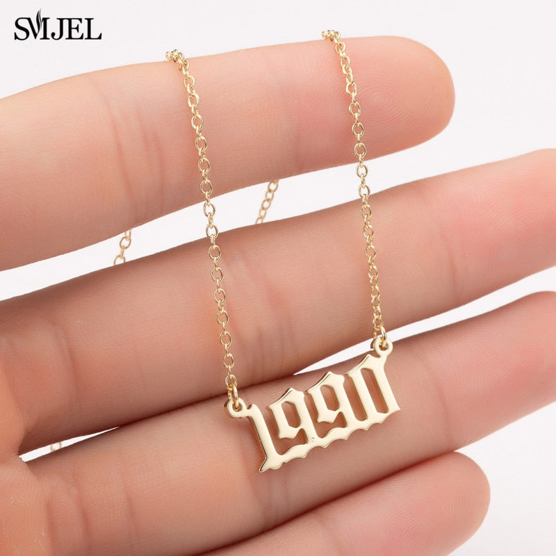 SMJEL Personalize Year Number Necklaces for Women Birth Special Date 1982 1989 2000 1999 Birthday Gift from 1980 to 2022