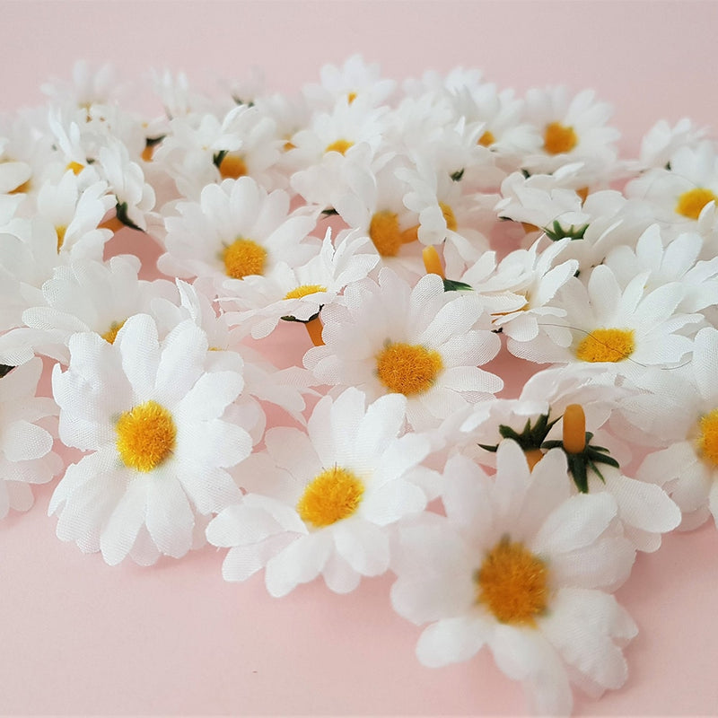 50pcs Artificial Sunflower Flowers Faux Daisy Flower Head Wedding Decorations DIY Floral Design Craft Supplies Home Party Decor