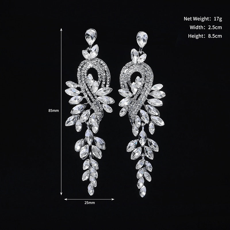 Miallo Fashion Austrian Crystal Alloy Bridal Long Earrings for Women Wedding Big Earrings for Bride Bridesmaids