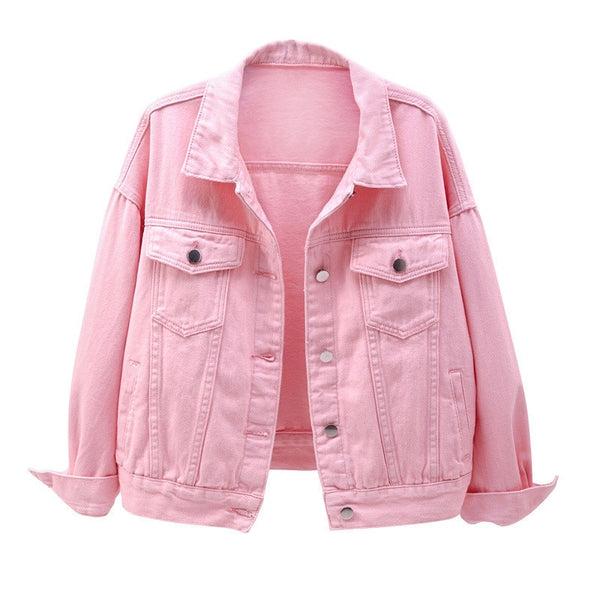 Women&#39;s Denim Jacket Spring Autumn Short Coat Pink Jean Jackets Casual Tops Purple Yellow White Loose Tops Lady Outerwear KW02