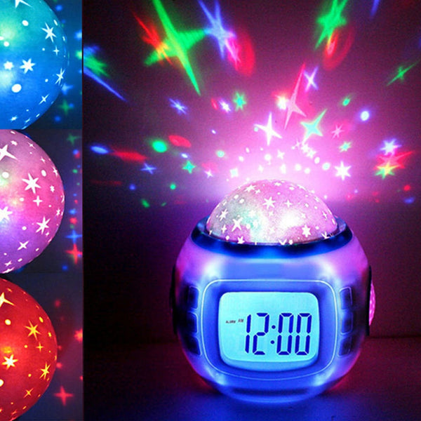 Music Starry Sky Star Projector Digital Alarm Clock Projection Night Light Color Changing Desk Clock Calendar Children Gift