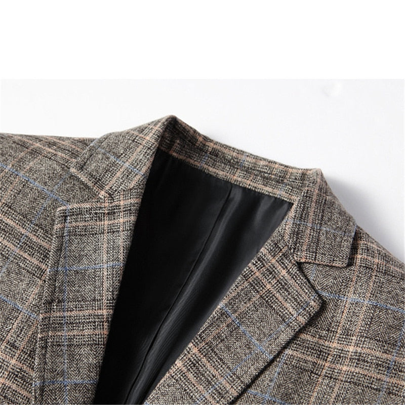 FGKKS 2021 Spring Autumn Blazers Men Slim Fit British Plaid Formal Suit Jacket Party Wedding Business Casual Blazers Male