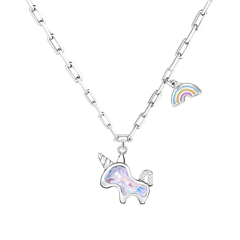 925 Sterling Silver Unicorn Charm Necklaces &amp; Pendants Choker Statement Necklace For Women Girls Birthday Party Gift Jewelry