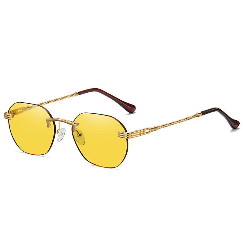 HBK Blue MIRROR Frameless Gold Metal Ladies Sunglasses Men Rimless Brown Sun Glasses For Women Fashion Shades Cutting Eyeglass