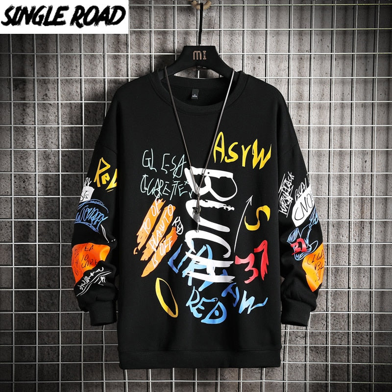Single Road Mens Crewneck Sweatshirt Men 2022 Graphic Harajuku Oversized Sweatshirts Male Japanese Streetwear Hip Hop Hoodie Men
