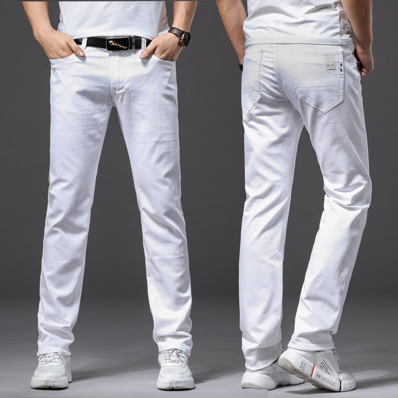 For four seasons comfortable white denim men jeans Fashion Casual Classic Style Slim Trousers Male Brand Advanced Stretch Pants