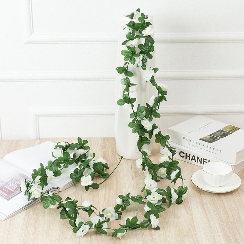 250CM Rose Artificial Flowers Christmas Garland for Wedding Home Room Decoration Spring Autumn Garden Arch DIY Fake Plant Vine