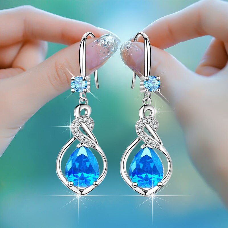 Silver color Trendy Blue White Pink Luxury Crystal Swan Earrings For Women Female classic Jewelry New