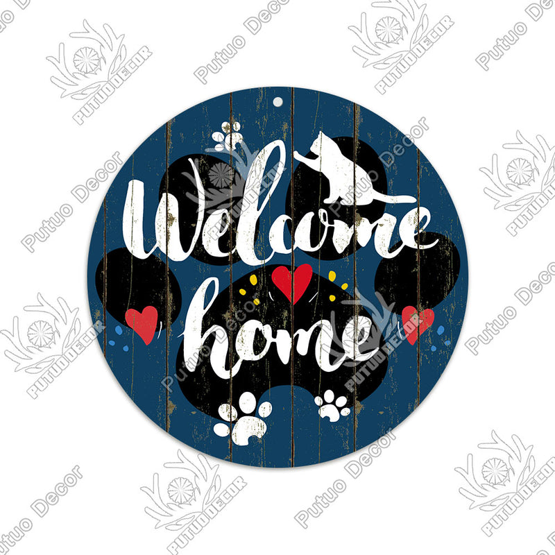 Putuo Decor Sweet Home Round Wooden Signs Home Wall Plaque Family Plaque Wood Gifts for Home Decor Living Room Door Decoration