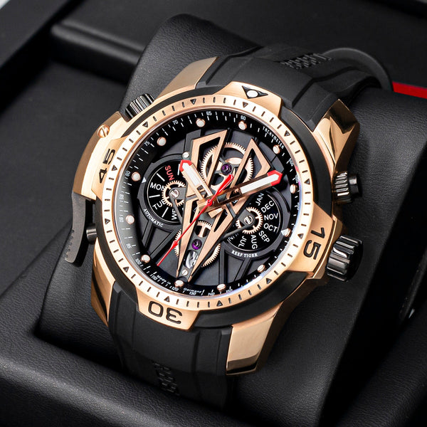 Reef Tiger/RT Fashion Automatic Mechanical Luxury Brand Rose Gold Watch Men Sapphire Waterproof Men&#39;s Clock Male Watch RGA3591