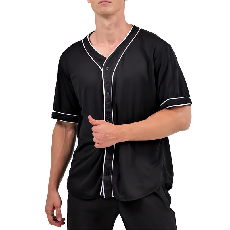 Harajuku Solid Baseball Jersey T Shirt Short Sleeve Street Hip Hop Baseball Top Shirts Button Cardigan Black White Sport Shirt