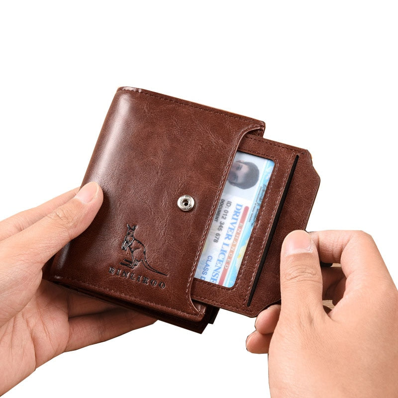 PU Leather Wallet For Men Vertical Short Zipper Coin Purse Business credit card ID Holder cover money bag Wallets RFID