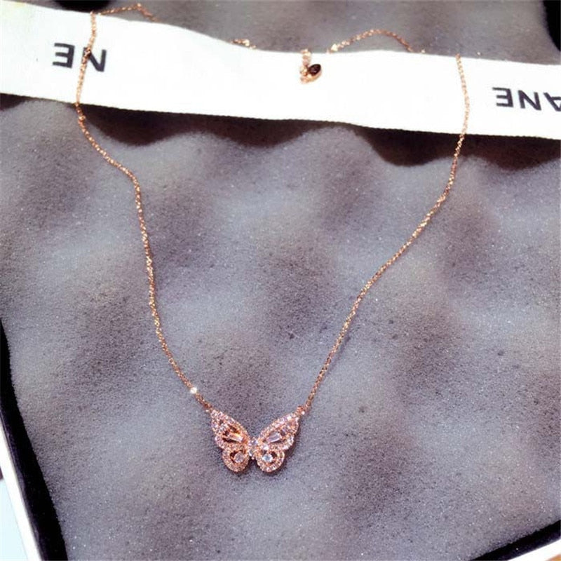 CC Butterfly Necklaces Pendants For Women Sterling Cubic Zirconia Luxury Clavicle Chain Temperament Jewelry Necklace CCN700
