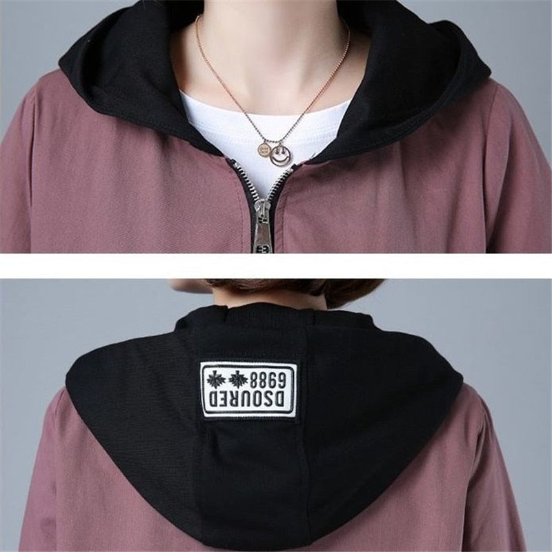 2022 New Autumn Women Jacket Casual Basic Coat Pocket Zipper Jackets Long Sleeve Female Windbreaker Loose Hooded Outwear