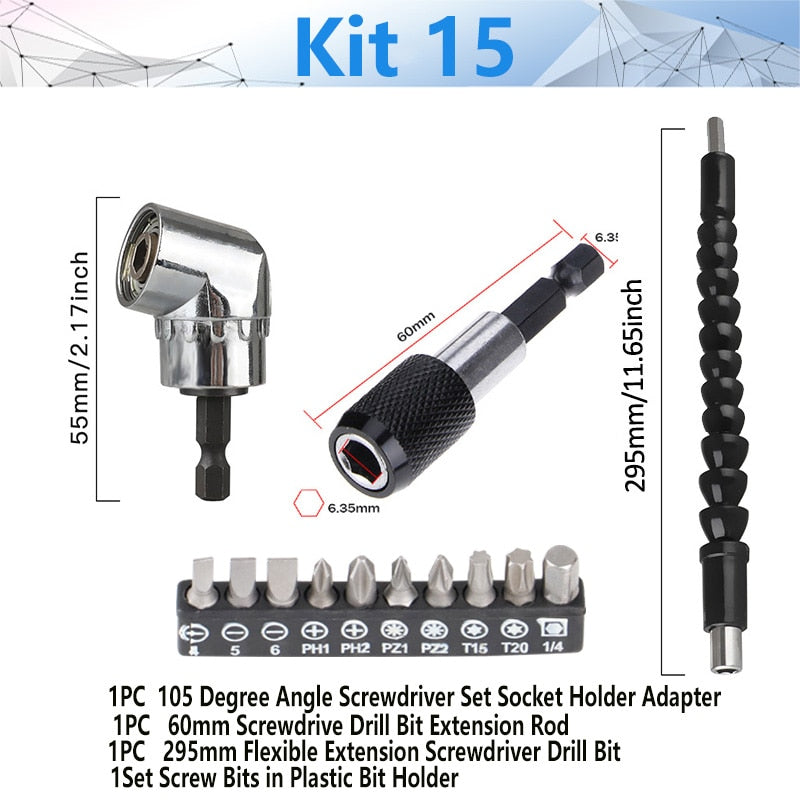 Adjustable 105 Degree Right Angle Driver Screwdriver  Tools Set 1/4 Hex Shank For Power Drill Screwdriver Bits Tools