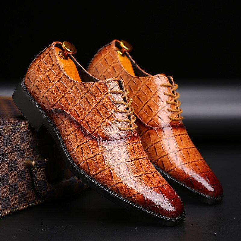 2019 Men Formal Shoes Office Social Designer Men's Crocodile Genuine Leather Wedding Luxury Elegant Male Business Dress Shoes