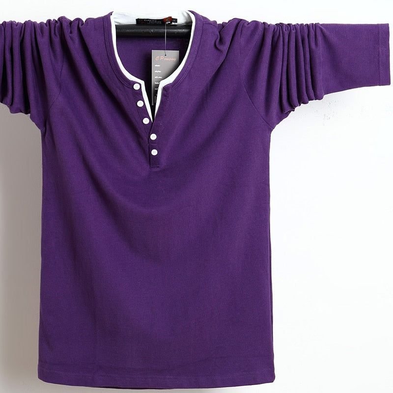 2022 Autumn Men T Shirt Button Big Tall Cotton Long Sleeve T Shirts Men Big Size Casual T-Shirt Solid 5xl 6xl Fit Tee Top Male