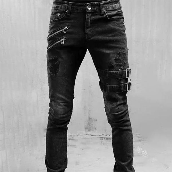 Men High Waist Fashion Jean Spring Summer Boyfriend Motorcycle Street Wear Skinny Casual Denim Pants Jeans Straight Trousers