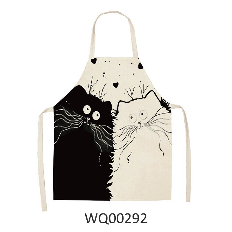 Kitchen Apron Home Cleaning Tools Cotton Linen Waterproof 68x55cm Sleeveless Waist Bib Easy Cleaning Cute Cartoon Cat Printed