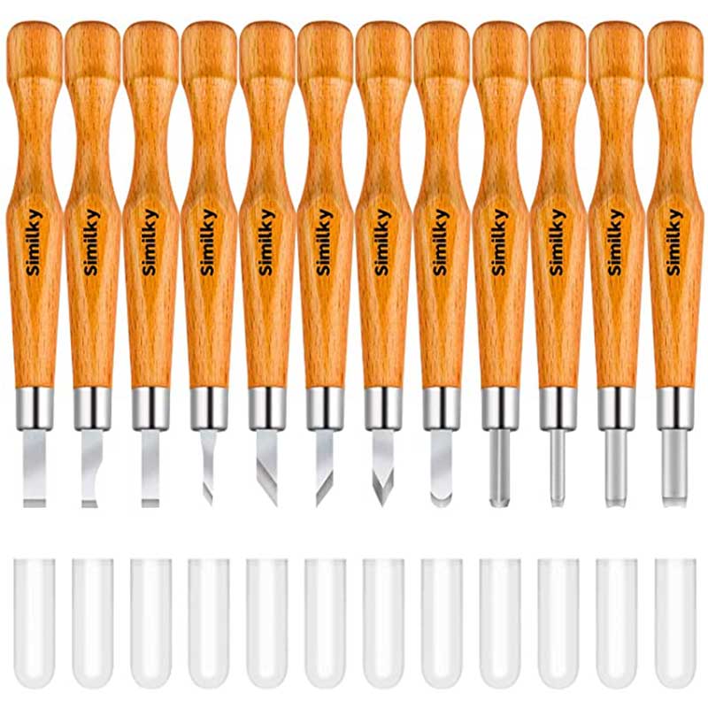 SIMILKY Wood Carving Tools Set SK7 Carbon Steel Crafting Chisel Tools - with Protective Cover Storage Case Small Pumpkin 12-Set