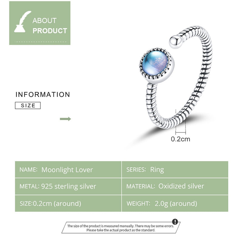 bamoer 925 Sterling Silver Moonlight Lover Finger Rings for Women Vintage Retro Synthetic Moonstone Rings Fine Jewelry SCR698