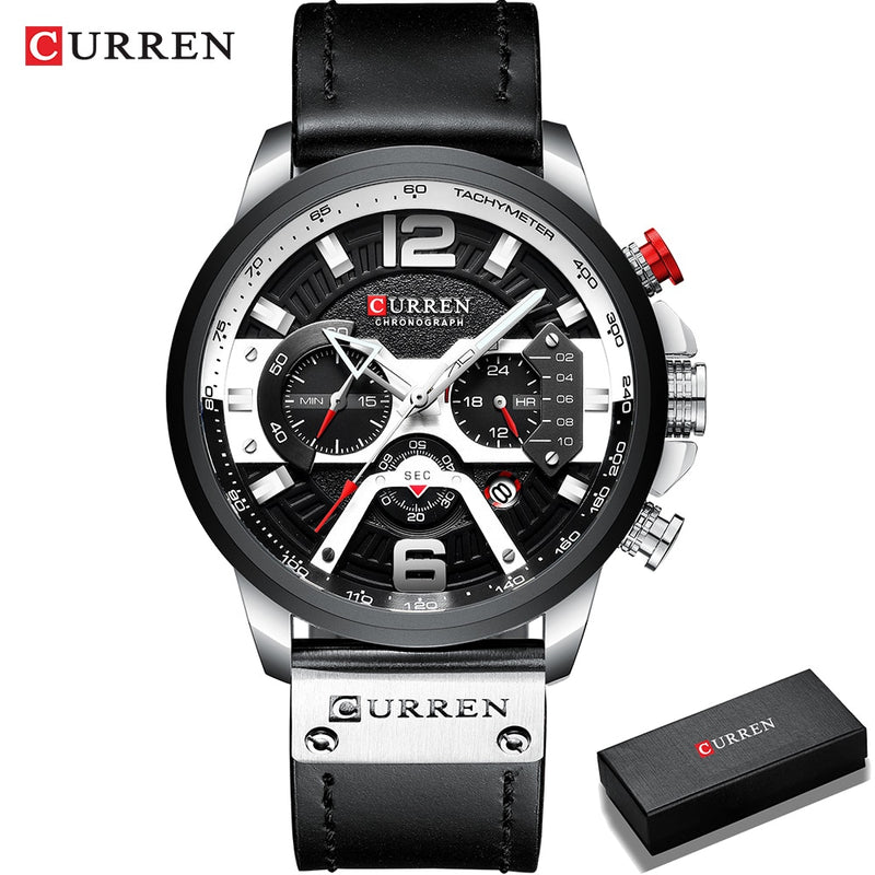 2021 CURREN Men Watches Top Brand Luxury Blue Leather Chronograph Sport Watch For Men Fashion Date Waterproof Clock Reloj Hombre