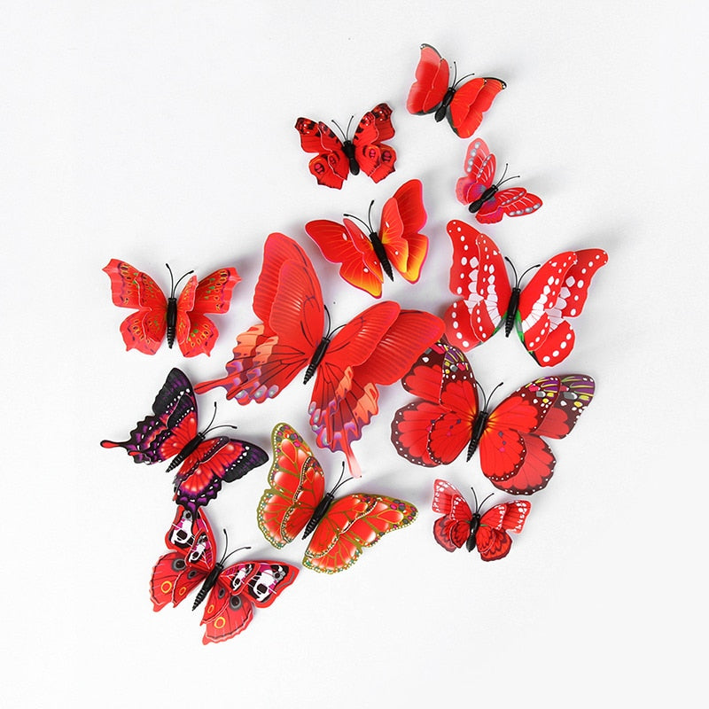 12Pcs DIY Lifelike 3D Multicolor Butterfly Magnet Fridge Magnet Wall Stickers Kids Baby Rooms Kitchen Home Decoration Free Glue