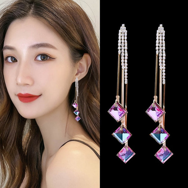 Fashion Elegant Ear Drop Earrings Rhinestone Star Dangle Long Tassels Earring For Women Alloy Earrings Wedding Jewelry