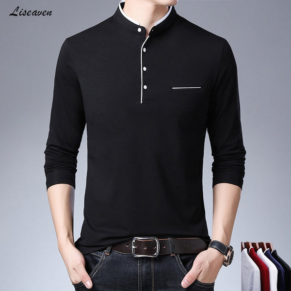 Liseaven 2019 New Arrival Men&#39;s T-Shirt Long Cotton T-Shirts Men Full Sleeve tshirt Plus Size 5XL T Shirt Tee Tops 5 Colors