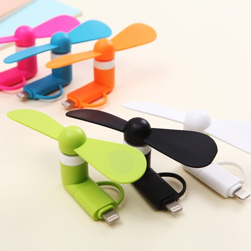 Portable Android IOS Interface 2-in-1 Mobile Phone Fan Micro USB Detachable Fan Adapter For Iphone And Android Phones USB Gadget