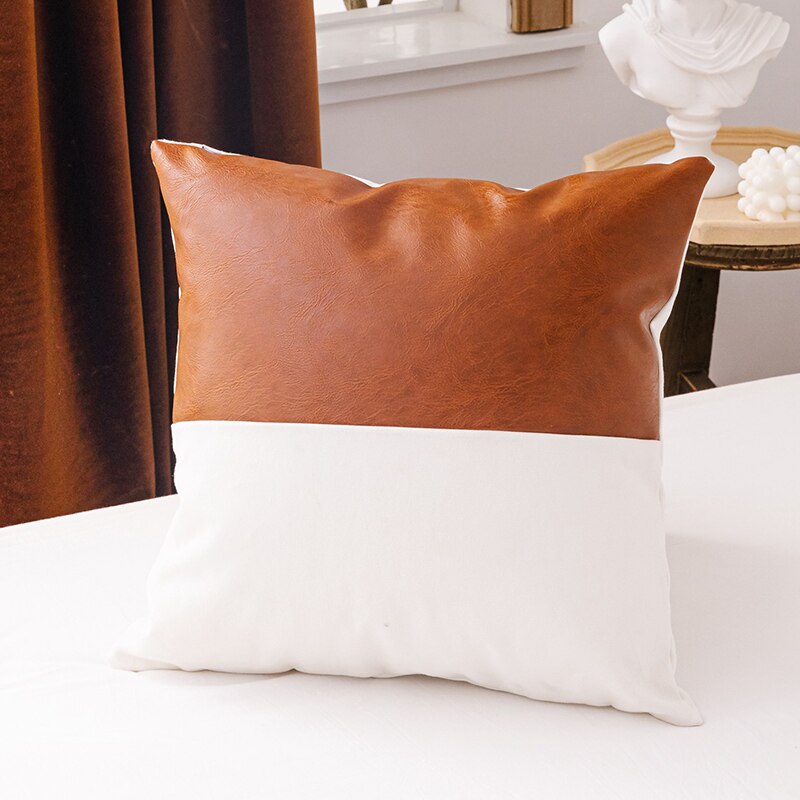 Brown Faux Leather Cotton Cushion Cover 45x45cm/35x50cm For Couch Bed Home decoration Pillow Cover Modern Design