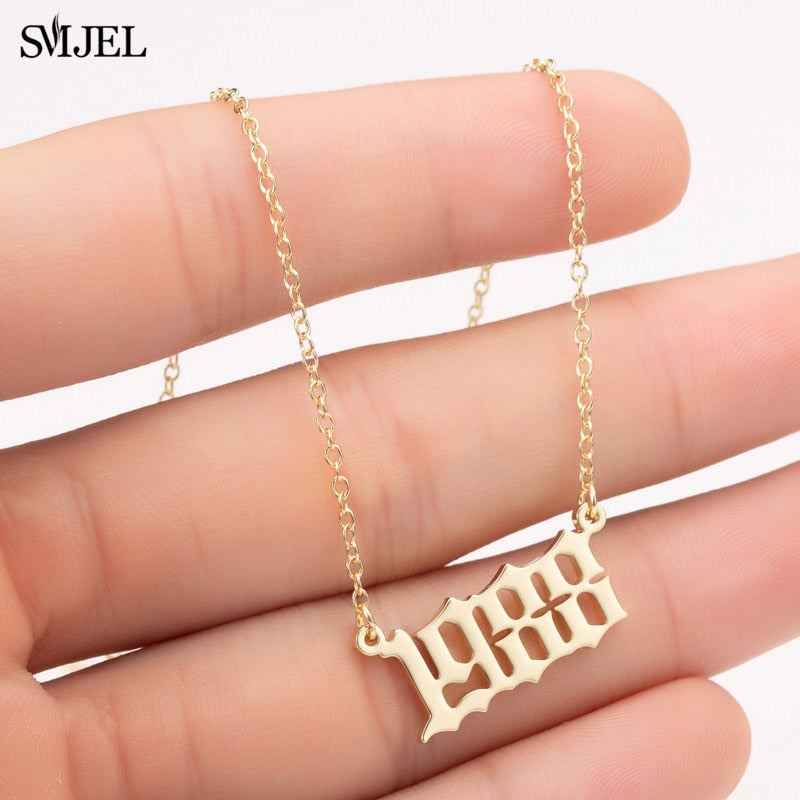 SMJEL Personalize Year Number Necklaces for Women Birth Special Date 1982 1989 2000 1999 Birthday Gift from 1980 to 2022