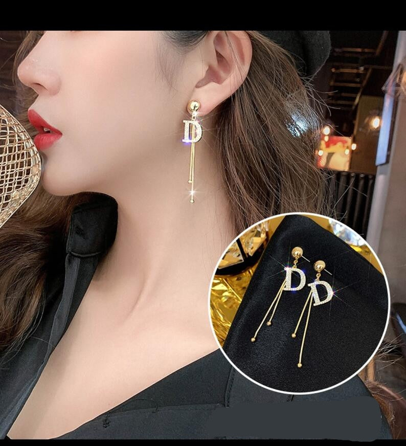 Long Earrings Women Bow Tassel Earing Front and Back Crystal Bowknot Drop Female Temperament  Butterfly Earrings