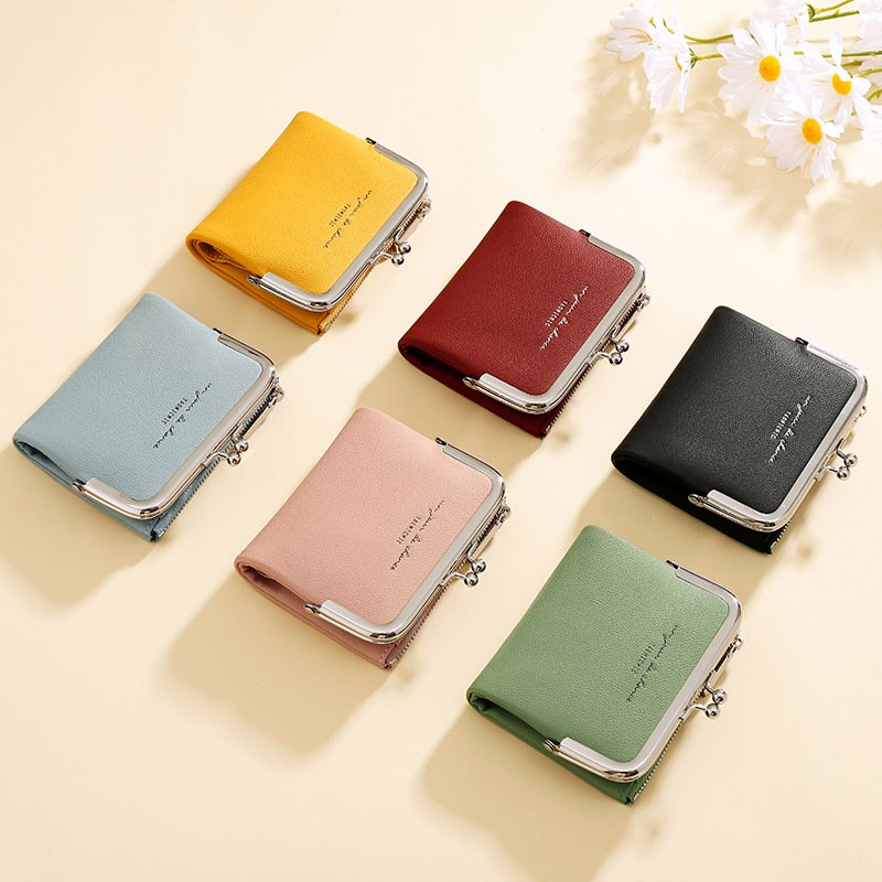 Fashion Solid Color Short Clutch Small Wallets PU Leather Women Coin Purses Ladies Simple Mini Card Holder Travel Wallets Female