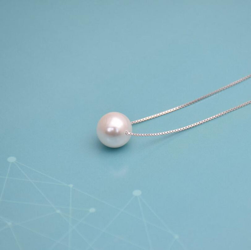925 Sterling Silver Fine Jewelry Simple Hot Fashion 10mm Real Pearl Box Chain Necklace kolye collares bijoux femme S-N55