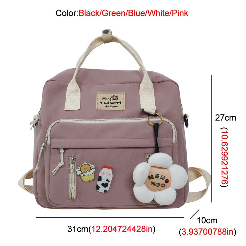 DCIMOR Lovely Multifunctional Backpack Teenage Girl Ring buckle Portable Travel Bag Female Small Schoolbag Badge Women Backpacks