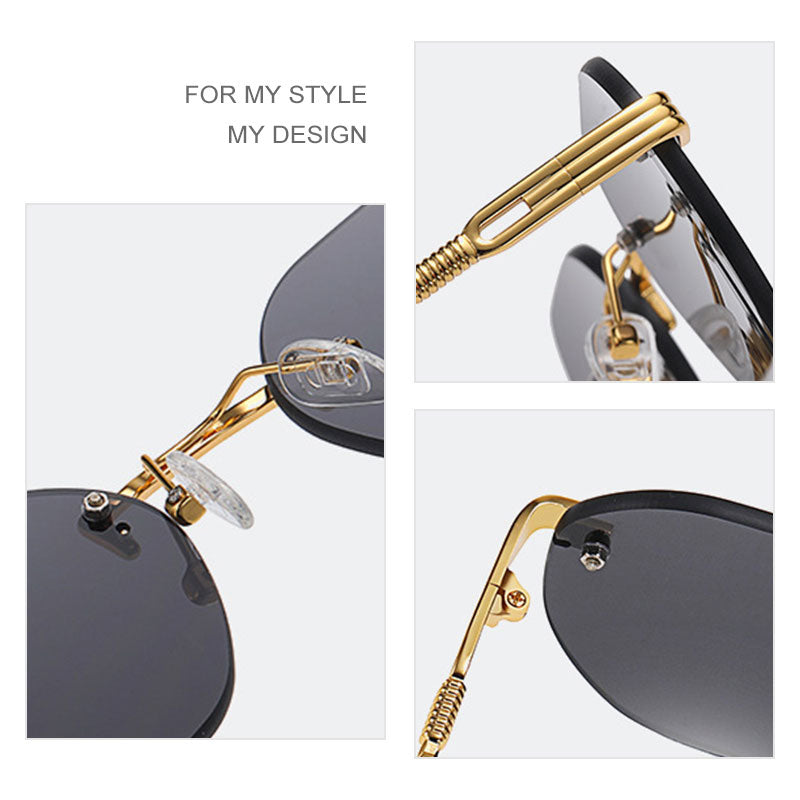 HBK Blue MIRROR Frameless Gold Metal Ladies Sunglasses Men Rimless Brown Sun Glasses For Women Fashion Shades Cutting Eyeglass