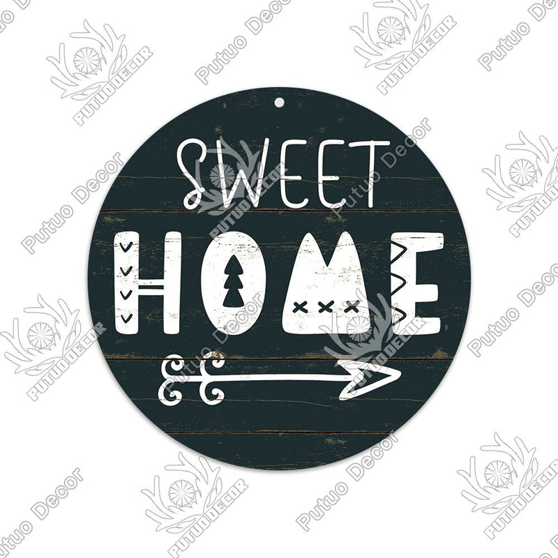 Putuo Decor Sweet Home Round Wooden Signs Home Wall Plaque Family Plaque Wood Gifts for Home Decor Living Room Door Decoration