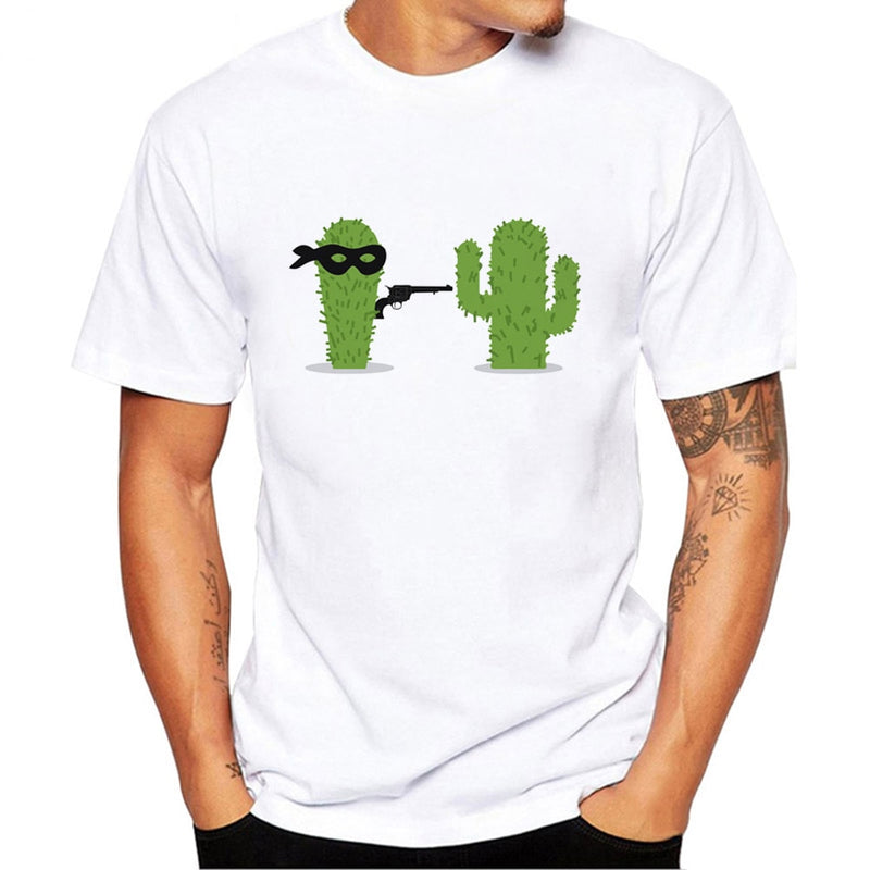 Cactus Funny Men Collar T Shirt Basic Casual T-shirt Men Short Sleeve Tshirt Men Funny Tumblr Graphic Elastic Tee Shirt