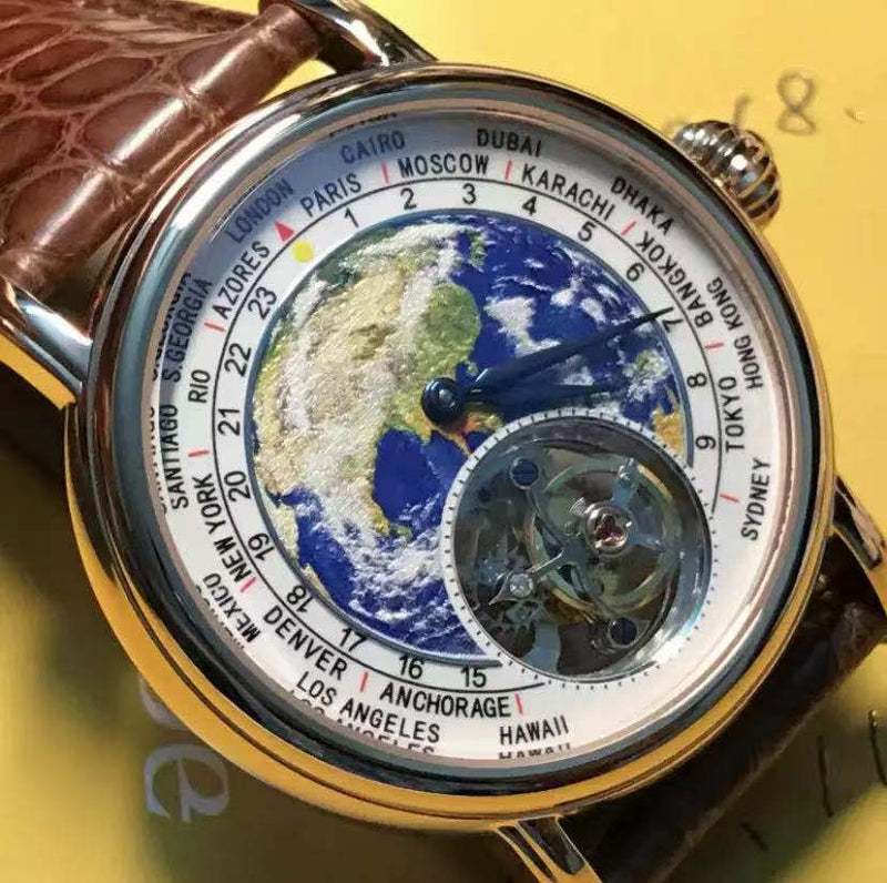 Sugess Earth Art Enamel Dial Seagull ST8000 HandWind Movement Genuine Tourbillon Watch Luxury Business Mens Wristwatch Sapphire