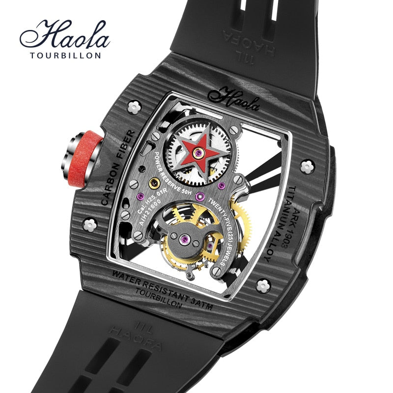 HAOFA Skeleton Manual Tourbillon Mechanical Watch Men Luminous Sapphire Flying Mens Watch Luxury Carbon Fiber orologio uomo