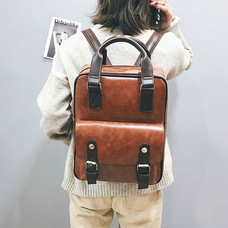 Women Anti Theft Backpacks Students Brown School Bags for Teenage Girls Waterproof Vintage Laptop Leather Big Travel Backpack