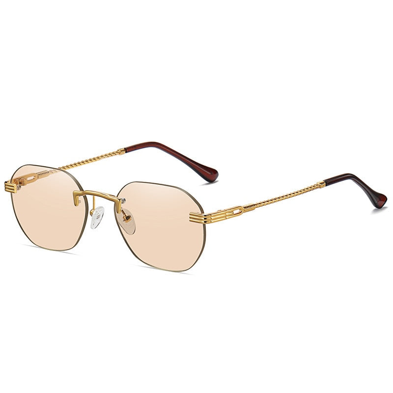 HBK Blue MIRROR Frameless Gold Metal Ladies Sunglasses Men Rimless Brown Sun Glasses For Women Fashion Shades Cutting Eyeglass