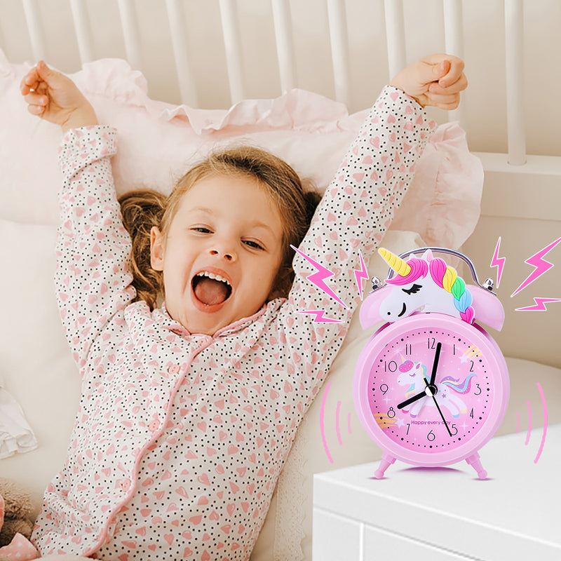 Pink Unicorn Kids Alarm Clock Double Bell Clock with Backlight Cute Desk Clock Home Decoration Будильник Kid Gifts reveil enfant