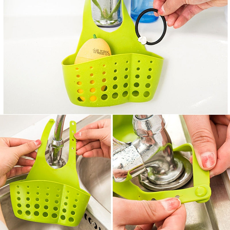 Sink Sponge Storage Hanging Basket Adjustable Snap Button Type Drain Rack Faucet Storage Drain Baskets Home Kitchen Tools