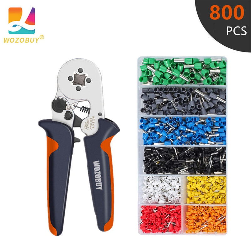 WOZOBUY Ferrule Crimping Tool Kit with Ferrules Insulated Wire Terminals, Ratchet Wire Crimper for Electrical Wire Connectors