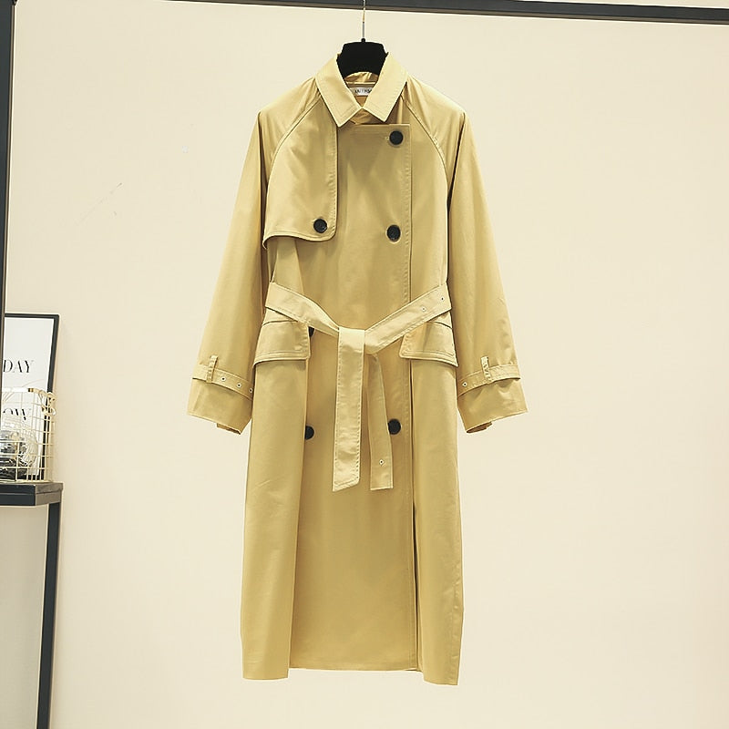 UK Brand new Fashion 2022 Fall /Autumn Casual Double breasted Simple Classic Long Trench coat with belt Chic Female windbreaker