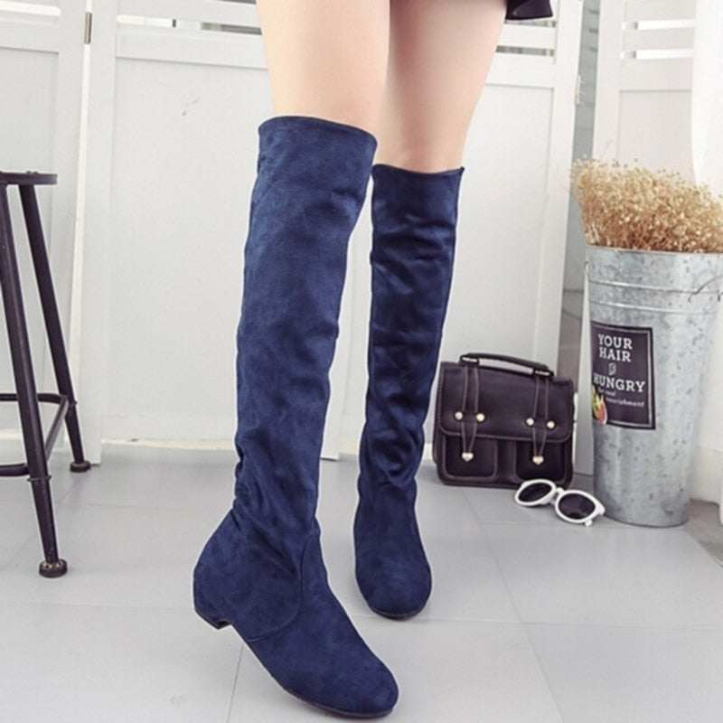2022 Autumn Winter Women Boots Mid-Calf Martin Boots Brand Fashion Female Stretch Cotton Fabric Slip-on Boots Flat Shoes Woman