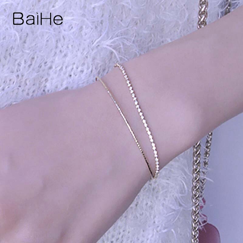 BAIHE Solid 18K Yellow Gold 0.39ct H/SI Natural Diamond Luxury Bracelet Women Men Fine Jewelry ダイヤモンドブレスレット Diamantarmreif