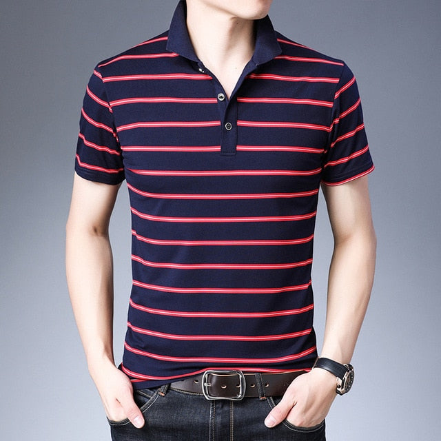 Casual Design Style Brand 95% Cotton Summer Striped POLO SHIRT Short Sleeves Men&